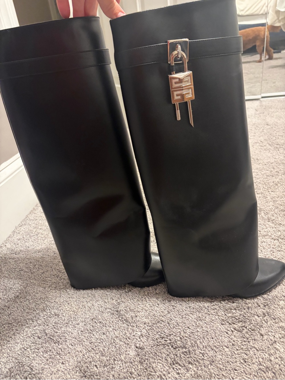 Givenchy Black Leather Over-the-Knee Shield Boot with Silver Hardware